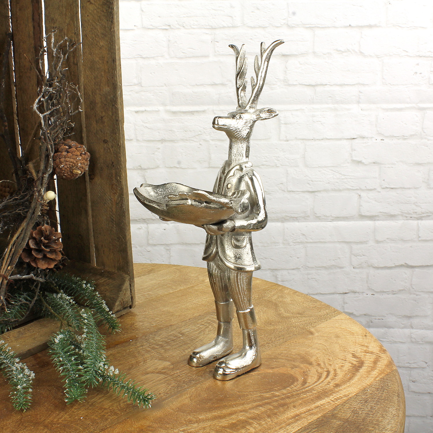 Deko-Figur Hirsch stehend Dekohirsch Silber Weihnachtsdeko